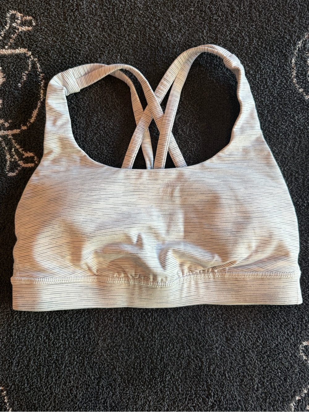Lulu Gray and White Striped Energy Bra (Barely Worn)